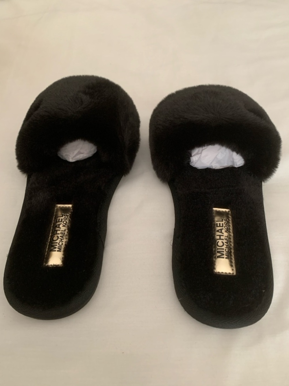 NIB Michael Kors Jet Set Faux Fur Slides Black Size 6M Cozy Luxe Slippers - Picture 4 of 9